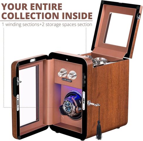 Automatic Watch Winder with Quiet Running Motor Watch Winding Display+ 2 Storage Box, Built-in Illumination, Walnut Watch Winder for Rolex with 3 Adjustable Upgraded Watch Pillows, AC Adapter in Saudi Arabia
