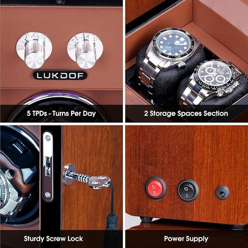 Automatic Watch Winder with Quiet Running Motor Watch Winding Display+ 2 Storage Box, Built-in Illumination, Walnut Watch Winder for Rolex with 3 Adjustable Upgraded Watch Pillows, AC Adapter in Saudi Arabia