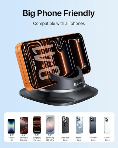 andobil Upgraded Car Phone Holder, Stable & Silicone Phone Holders for Your Car, 360°Rotatable Dashboard Cell Phone Holder, Cell Phone Car Mount Compatible with iPhone 16 Pro Max/15/14/13/12, Samsung in Kuwait