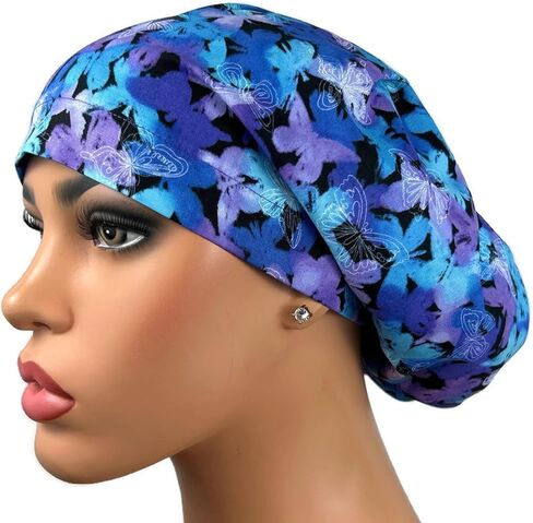 قبعة فرك جراحية، قبعة فرك يورو، قبعة ممرضة للنساء، الفراشات الزرقاء الأرجوانية in Kuwait