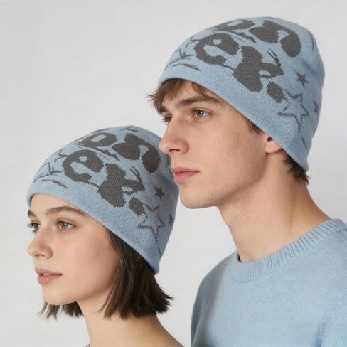 Men's Y2K Knitted Hat Decorative Knit Hip Hop 90s Fashion Warm Beanie Unisex for Streetwear Casual Wear Valentine's Day Gift in Saudi Arabia