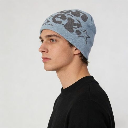 Men's Y2K Knitted Hat Decorative Knit Hip Hop 90s Fashion Warm Beanie Unisex for Streetwear Casual Wear Valentine's Day Gift in Saudi Arabia