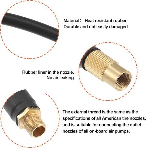 X AUTOHAUX 20cm Threaded Tire Inflator Extension Hose Chuck Adapter Air Pump Tube Tire Valve Pipe for Car Truck Bike MTB Copper Rubber Black Copper Tone in Saudi Arabia