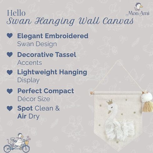 MON AMI Embroidered Ballerina Hanging Wall Canvas Banner – 10", Wall Decor For Nursery, Kids, Teen’s Bedroom & Playroom in Kuwait