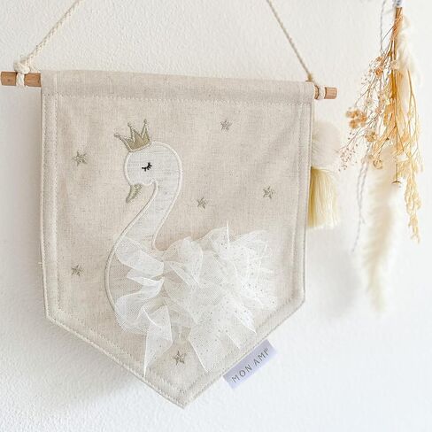 MON AMI Embroidered Ballerina Hanging Wall Canvas Banner – 10", Wall Decor For Nursery, Kids, Teen’s Bedroom & Playroom in Kuwait