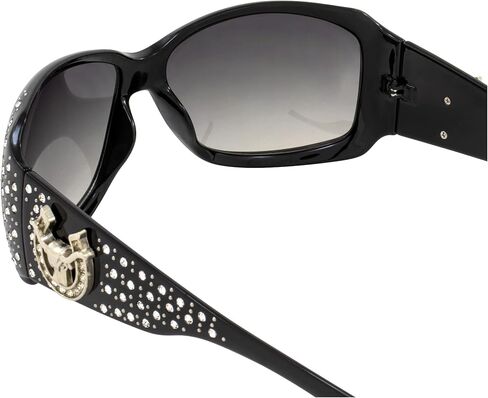 Rodeo Queen زوجان من النظارات الشمسية المرصعة على شكل حدوة حصان للنساء بإطار أسود مع قطعة معدنية عصرية بأحجار الراين اللامعة وعدسات متدرجة دخانية in Kuwait