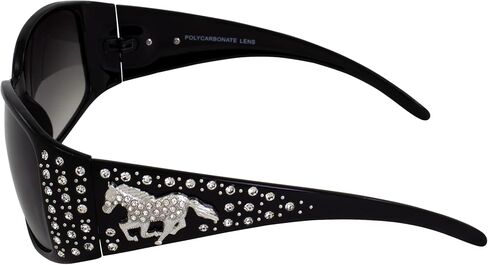 Rodeo Queen زوجان من النظارات الشمسية المرصعة على شكل حدوة حصان للنساء بإطار أسود مع قطعة معدنية عصرية بأحجار الراين اللامعة وعدسات متدرجة دخانية in Kuwait