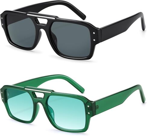 Hycredi Retro Aviator Sunglasses for Women Men, Trendy Square 90s Shades,70s Vintage Classic Rectangle Sun Glasses in Saudi Arabia