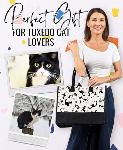 InnoBeta Tuxedo Cat هدايا للنساء، هدايا لمحبي القطط السهرة، حقيبة حمل من القماش للفتيات الأم والجدة، حقيبة مع إغلاق بسحاب علوي وحزام كتف لعيد الميلاد، عيد الميلاد in Saudi Arabia