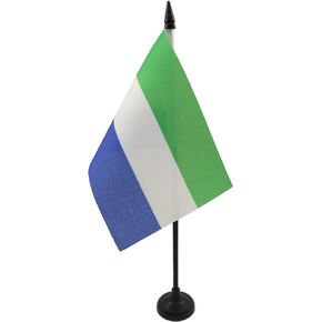 AZ FLAG Sierra Leone Table Flag 4'' x 6'' - Sierra Leonese Desk Flag 15 x 10 cm - Black Plastic Stick and Base