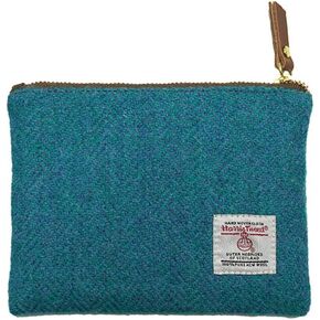 Harris Tweed Coin Purse Handmade Lipstick Bag Vintage British Portable Credit Card ID Wallet with YKK Zipper for Women men (Deep Blue, Medium)