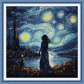 ITSTITCH Stamped Cross Stitch Kits - Full Set of Embroidery for Beginners or Adults,14 CT 2 Strands DIY Night elf Patterns Counted Arts Craft 11.8X15.7 inch