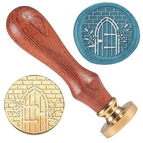 Book Flower Wax Seal Stamp Wedding Invitations Embossed Stamp Sealing Removable 1" Brass Wax Seal Stamp Head with Wooden Handle Envelopes Gift Wrapping Decoration Craft Adhesive Waxing