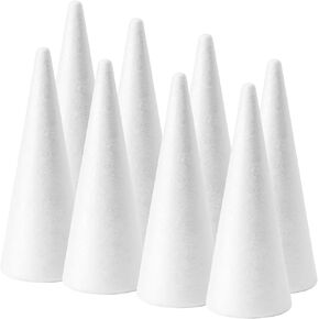 8-Pack Foam Cones (4X9.7in), Polystyrene Cone Shaped Foam, Foam Tree Cones, for Arts and Crafts, Christmas Tree, School, Wedding, Birthday, DIY Home Craft Project. White