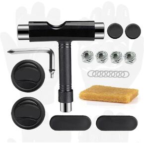 Skate Tool All-in-1, Skate Tools with T-Type Allen Key and L-Type Phillips Head Wrench Screwdriver and Replacement Longboard Gloves Slide Pucks Set
