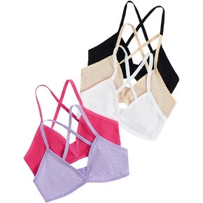 Verdusa Women's 3 Pack Ruched V Neck Bralette Top Ribbed Camisole Bra Pink Purple M