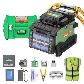 3.5Inch Fiber Optic Fusion Splicer Komshine GX39 Fiber Splicer Core to Core Alignment FTTX FTTH Project 9S Splicing 20S Heating with Fiber Cleaver,Stripper,Cleaner,Fiber Sleeves 60mm