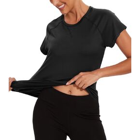 BATHRINS Women's Short Sleeve Workout Shirts Crewneck Breathable T-Shirts Loose fit Yoga Running Athletic Tops