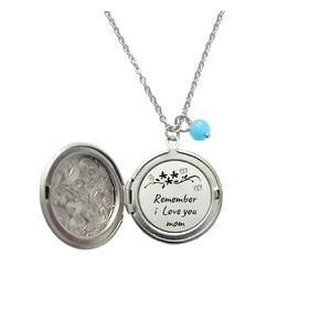Remember I Love you Mom hidden message locket necklace with a blue bead,mother's day gift,wedding gift.