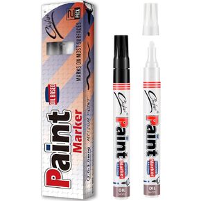 2 Pack Brown Permanent Paint pens,Never Fade Paint Pens,Medium Tip Quick Dry And Waterproof Permanent Oil-Based Paint Marker Pens For Rock,Glass,Plastic,Wood,Metal,Fabric,DIY Craft