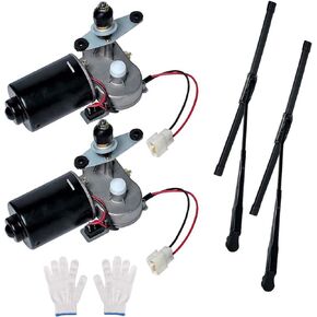 UTV Windshield Wiper (2Set) 16" 12V Windshield Wiper Blade Universal Power windshield Wiper motor Kit Compatible With Polariss Kubotaa Kawasakii Kymcoo (90°Wipe Sweep)