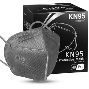 قناع وجه Hotodeal KN95 40 قطعة، أسود KN95، قناع غبار 5 طبقات، للرجال والنساء، العاملين في مجال الرعاية الصحية/الأساسيين