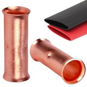 4-12 Gauge Butt Splice Connectors 90 PCS Non-Insulated 4 6 8 10 12 AWG Wire Butt Connectors 4-12 AWG Uninsulated Butt Splices, Pure Copper Heavy Duty Long Barrel Crimp Butt Terminals Splice Connectors