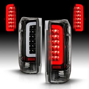 AmeriLite Truck 3D C-Type Halogen, Led, Tube Replacement Tail Light Set For 1989-1996 Ford F150 Bronco F250 F350- Passenger and Driver Side, Vehicle Light Assembly, Black