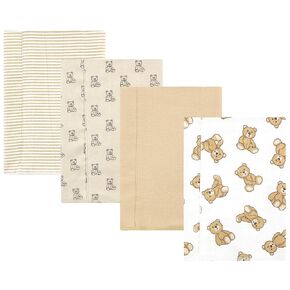 Hudson Baby Unisex Baby Cotton Flannel Burp Cloths, Teddy Bears 4 Pack, One Size