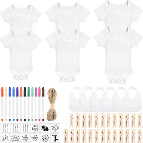60/110/220 Pcs DIY Baby Bibs Bodysuit Set Baby Shower Game White Baby Bibs White Newborn Bodysuit for Baby Shower