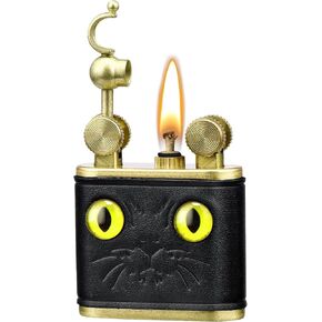 Morisk Cool Kerosene Lighters Fluid Refillable, Cute Cat Pipe Lighter with Removable Brass Lighter Case/Insert, Reusable Vintage/Antique Trench Flint Lighter, Unique Gifts for Men Women (Black)