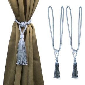 4 Pack Curtain Tiebacks, Small Handmade Elegant Curtain Tie Backs Holdbacks with Tassel, Polyester Curtain Tieback for Home Office Hotel Decor - Beige