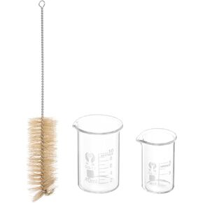 PATIKIL 25ml 50ml Low Form Glass Beaker with Brush, 3.3 Borosilicate Glass Graduated Printed Scale Measuring Cups with Spout for Kitchen Lab Liquids