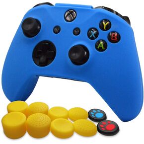 Anti-Slip Soft Silicone Cover Skin Set for Microsoft Xbox One Controller which 1pcs Blue Controller Skin + 8pcs Thumb Grip Caps