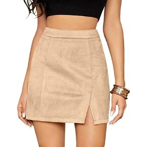 Mulisky Skirts for Women, Faux Suede High Waist Side Split Zipper Mini Skirts in Kuwait