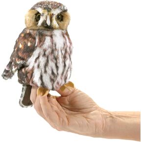 Folkmanis Pygmy Owl Hand Puppet, Brown, Black, White, Beige