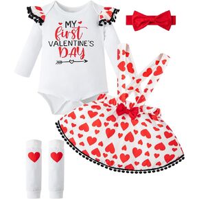 LENSOUS Infant Baby Girls My First Valentine's Day Outfit Lovely Heart Skirt Sets with Headband Leg Warmmer