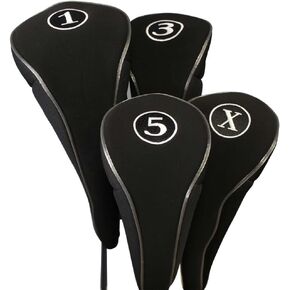 Black Golf Zipper Head Covers Driver 1 3 5 X Fairway Woods Headcovers Metal Neoprene Traditional Plain Protective Covers Fits All Fairway Clubs and Drivers up to 460cc for Golfing Buddies