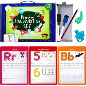 Handwriting Practice for Kids| 2 Preschool Workbooks with Pencil Grips for Kids Handwriting| Preschool Learning Activities | Pre-k Preschool Busy Book for toddlers | Learning Resources| Letter tracing