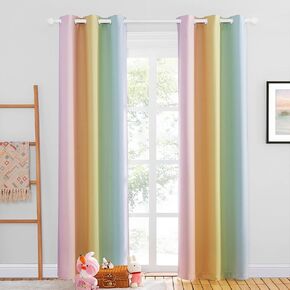 NICETOWN Colorful Rainbow Patio Curtains for Girls Bedroom, Playrooms, Nurseries, Window Short Curtains for Baby Living Room Bathroom Christmas Decorations (Light Rainbow, 42" x 84" Length, Set of 2)
