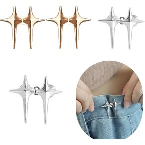 Pant Waist Tightener, 4 Sets Adjustable Star Button for Loose Jeans, No Sew and No Tools, Jeans Button Pins Adjuster Metal for Pants, Jeans, Skirts, Sleeves