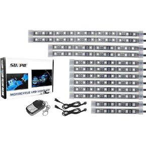 SUNPIE 12Pcs Motorcycle LED Light Kit Strips Multi-Color Accent Glow Neon Ground Effect Atmosphere Lights Lamp with Wireless Remote Controller for Motorcycles