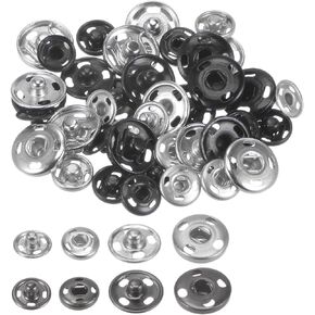 HARFINGTON Sew-on Snap Buttons, 10 Sets 1/3 Inch & 10 Sets 1/2 Inch Metal Snap Fasteners Press Studs Buttons for Sewing Clothing DIY, Silvery and Black