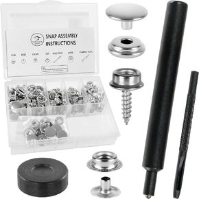 CreekCove Marine Premium DIY Stainless Steel Snap Fastener Repair Kit 138 Piece with Marine Grade Snaps and Button Tool for Leather, Boat Canvas and Tarp