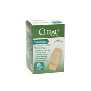 CURAD Comfort Fabric Adhesive Bandages 2" x 4", Sterile, Stretches with Skin, Box of 50