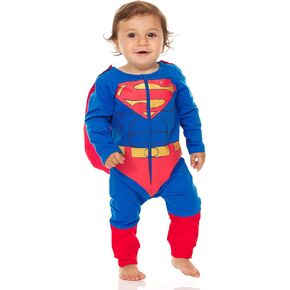 DC Comics Baby Boys Superhero Costume – Zip Up Bodysuit with Cape - Baby Superman Costume and Baby Batman Costume