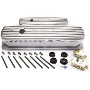 Company R6191 Tall Finned Polished Aluminum Center Bolt Valve Cover for Small Block Chevy