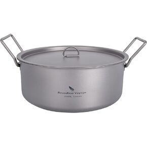 Boundless Voyage Outdoor Camping Titanium Pot 2L Stockpot with Lid Folding Handle Hiking Picnic Portable Big Capacity Soup Pot Home Kitchen