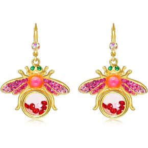 superchic Bumble Bee dangling French Hoop Earring Pendant Necklace Jewelry with floating Cubic Zirconia Locket Gold Plating for Women Girl Gift Party