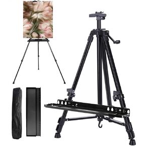 Heavy Duty Easel Stand for Painting - Adjustable Easel 29.5" to 63" - Aluminum Art Easel with Paintbrush Tray Display Stand Black